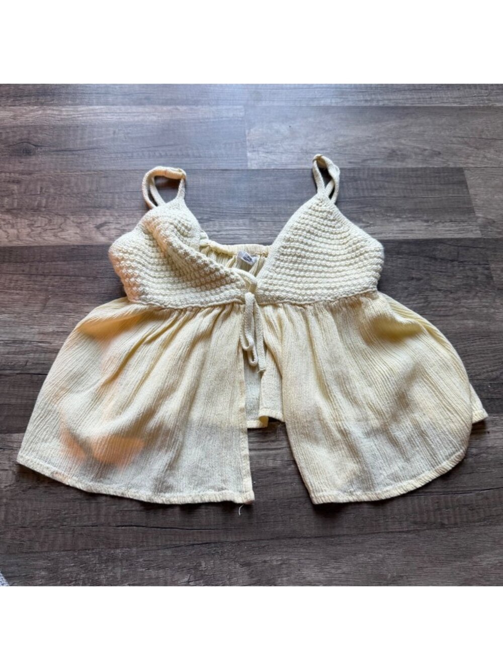 Garage Cream Knit & Gauze Tie-Front Tank Top P/S Adjustable Straps